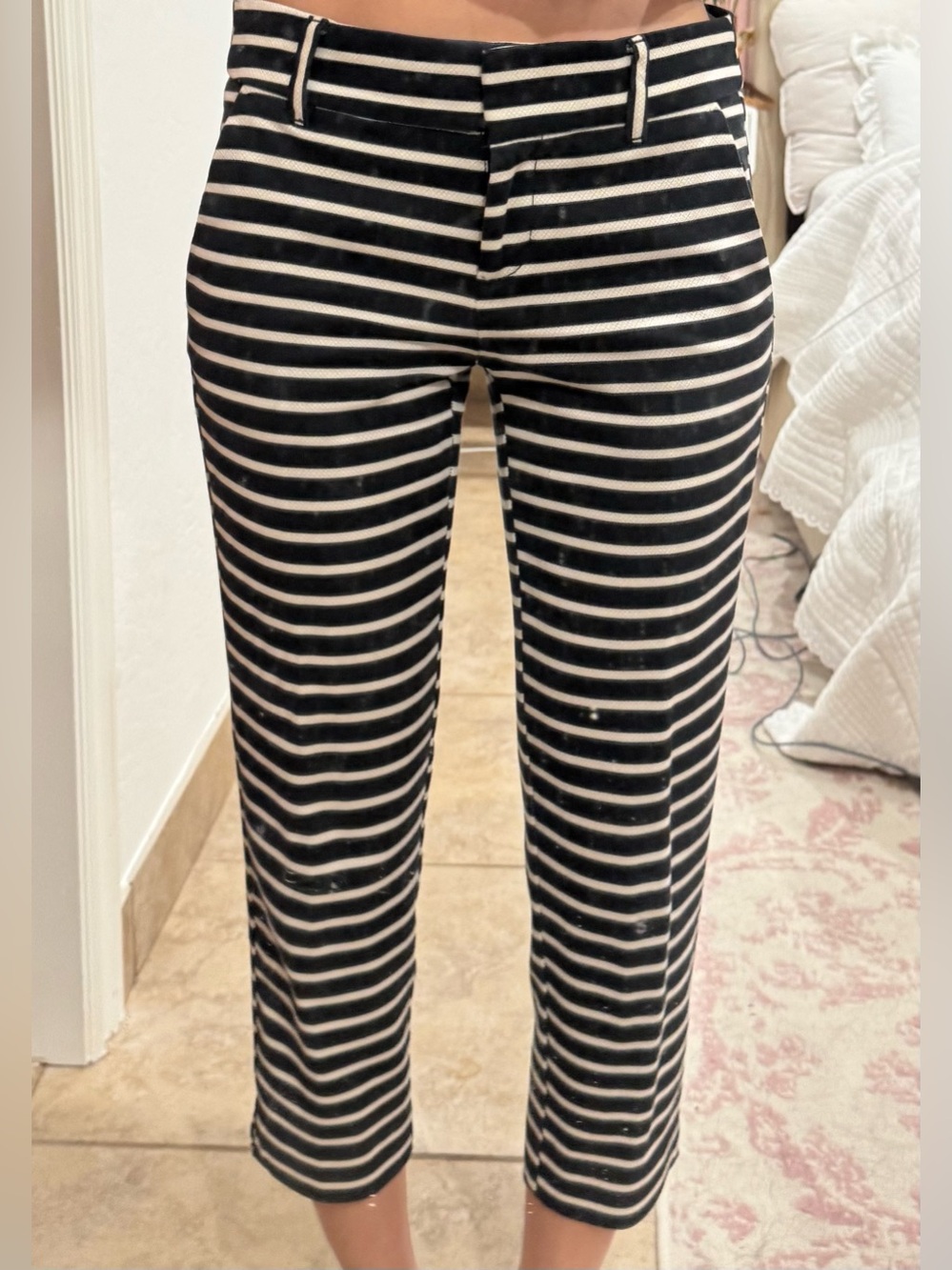 LOFT Black and White Striped Work Pants